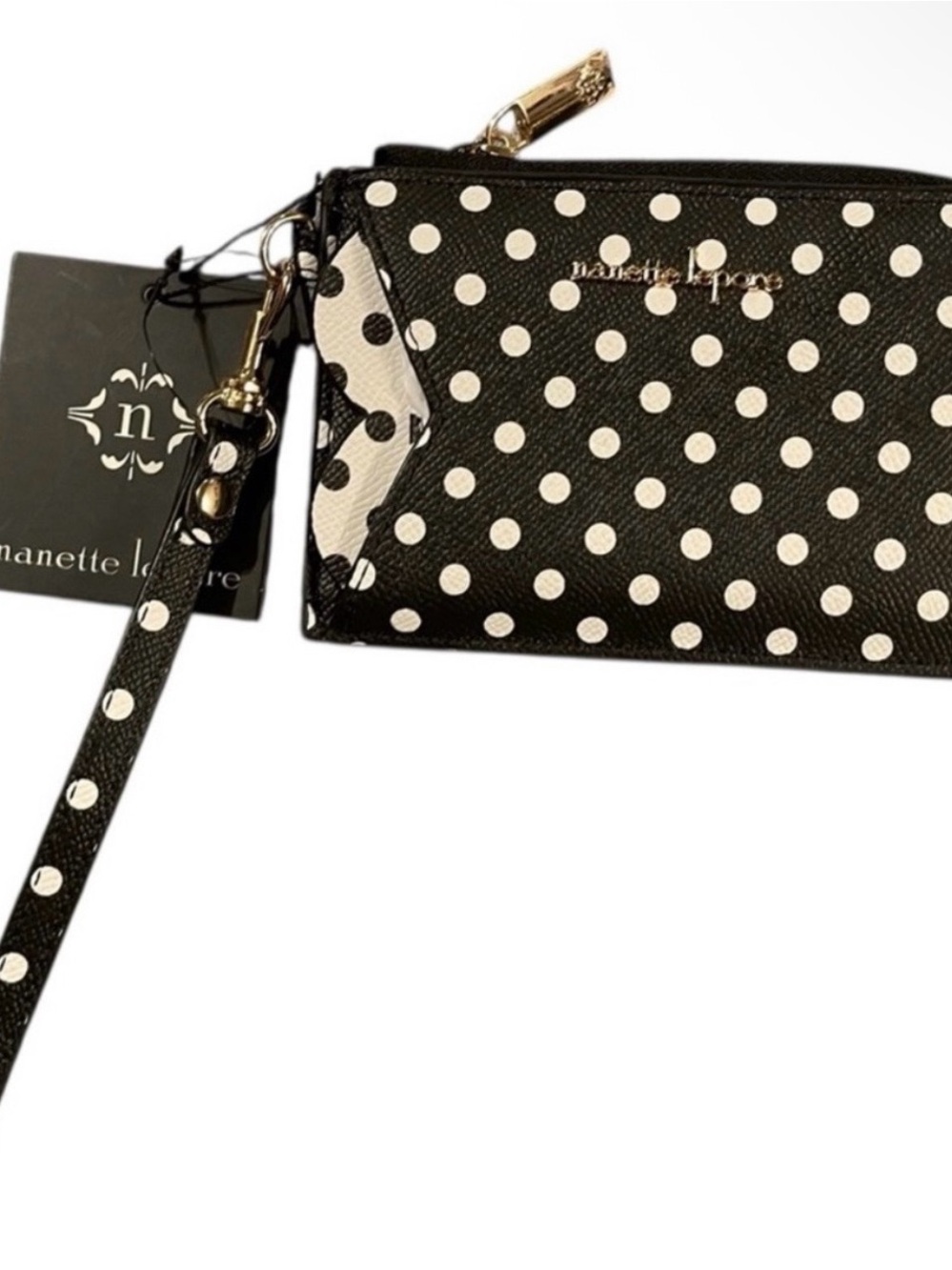 Nanette Lepore Black & White Polka Dot Wristlet Card Case - Picture 11 of 11